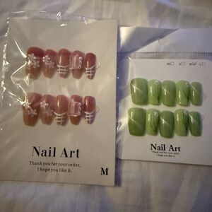 Elegant Pink and Green Nail Art Set